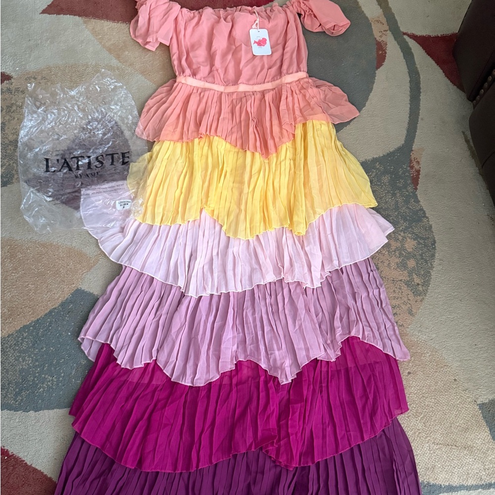 L'ATISTE Multicolor Tiered Maxi Dress